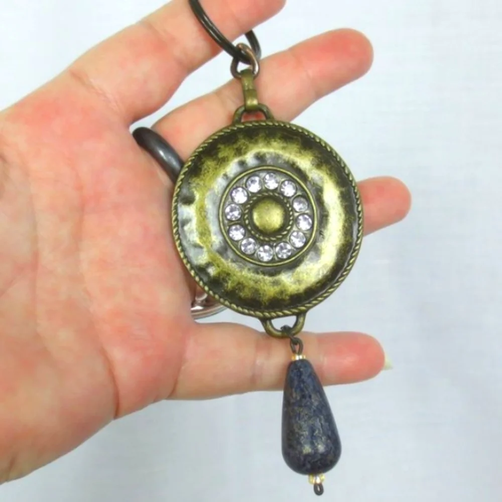 New Handmade Keychain Bag Charm Beaded Boho Antique Brass Rhinestones Faux Gem